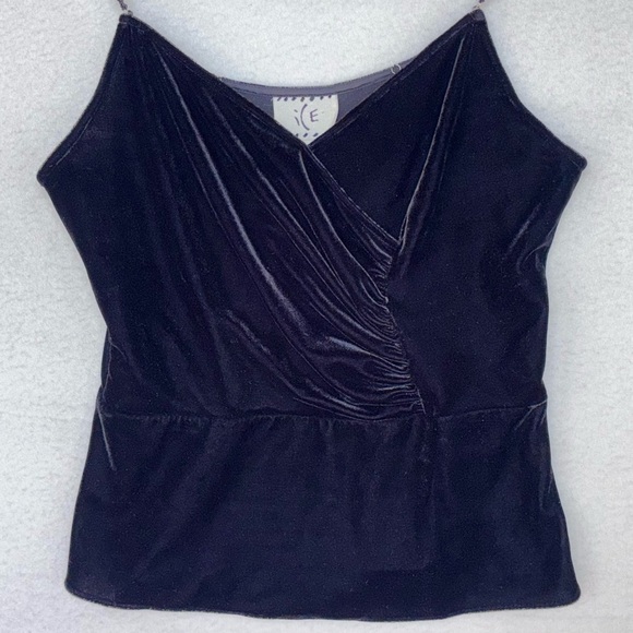 VINTAGE‎ ICE Velvet Camisole Y2K Black Top 90s Spaghetti Holiday Party Christmas - Picture 4 of 16